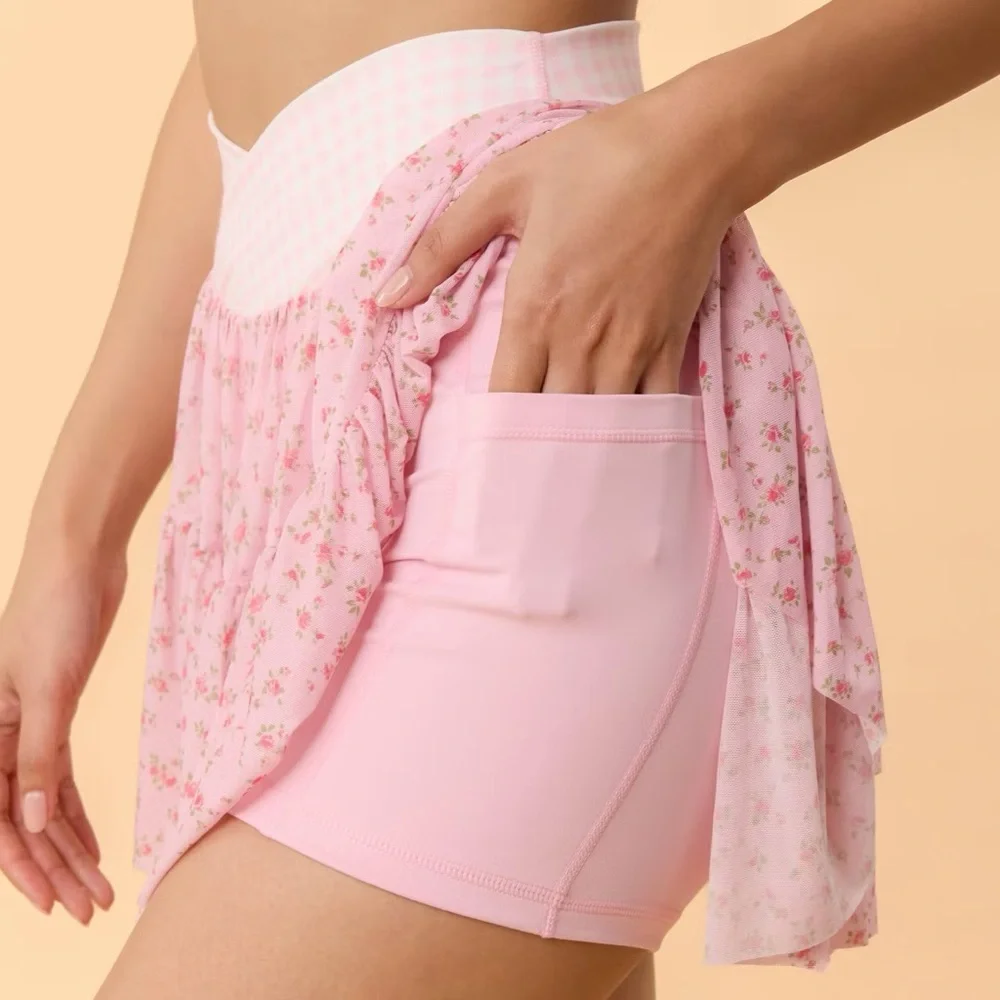 Blogilates Women's Ballerina Skort, Pink Gingham Floral, NWT - Picture 4 of 13